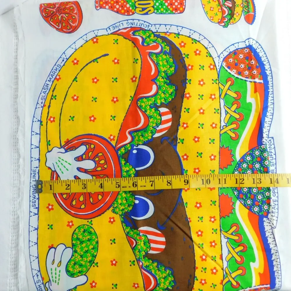 Calico Burger Pillow Panel Fabric Sewing Cushion Vintage Craft Cute Novelty NEW